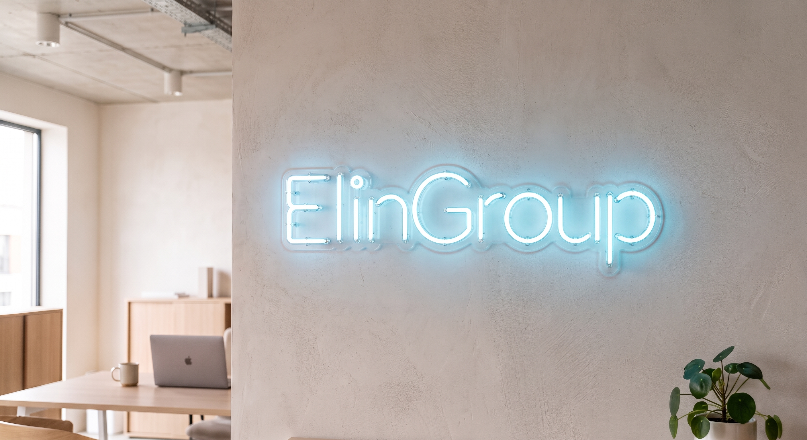 Неоновая вывеска на фасаде здания, авторская концепция ElinGroupp